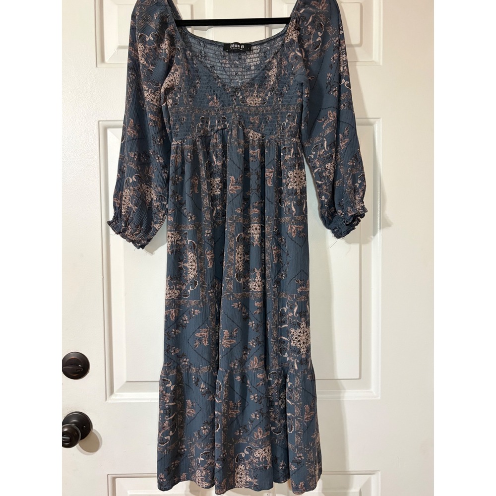 Blue B Collection | Maxi Dress || L || Blue Floral Boho |
